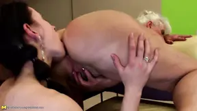 Young lesbian couple takes on mature MILF and granny