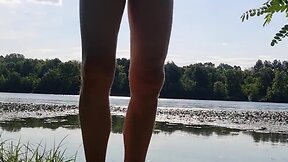 Sitting on a dildo on the river in public