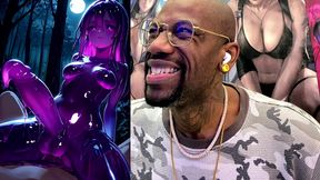 petite long hard cock transgender slime girl oozing slimy cum while cowgirl fucking, ai generated