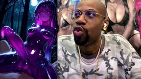 petite long hard cock transgender slime girl oozing slimy cum while cowgirl fucking, ai generated