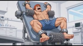Med Bay Restraints - Bound To The Exam Table, Brush Rollers On Bare Soles (Anime Bara)