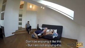 Pathetic cuckold watches his tiny-titted girlfriend give a stranger a blowjob for rent
