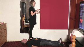 Sophie Stepping All Over Her Slave With Her Black Patent Brogues