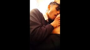 Teen GF gives sloppy blowjob at restorent