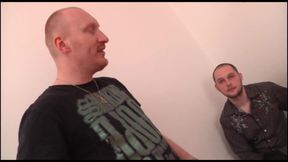 Sexy redhead slut takes two dicks