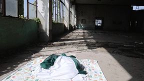 Cute Asian boy masturbates, moaning, ejaculating, and swallowing semen in a sunlit abandoned factory