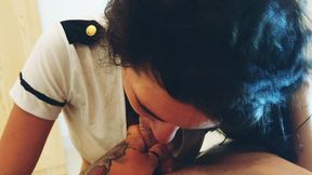 stewardess sucked a big dick and got cum in her mouth