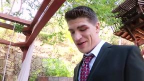 Good-looking brunette oriental Jayden Lee is blowing a cock