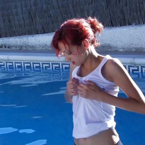 Horny redhead with big nipples takes deepthroat and anal