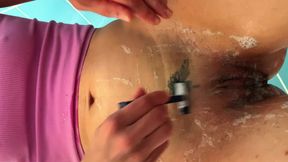 peeping on neighbor wife showering and shaving her holes