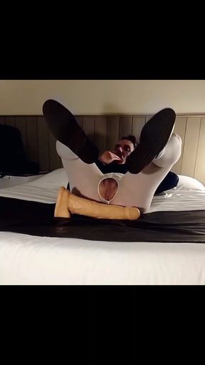 Dildo Insertion in Open White Pantyhose