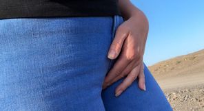 Jeans Crotch Teasing Outdoors