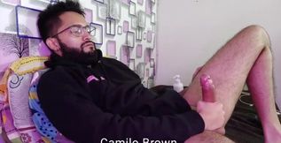 Jerking my big cock and filling my black hoodie with cum