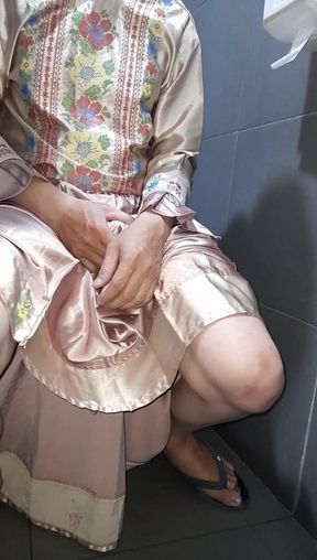 Crossdresser Wearing Satin Set Masturbation