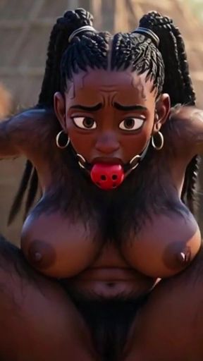African Black Hairy Woman in Bondage - Waiting to Be Fucked by Tribe