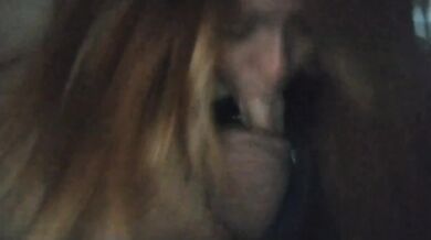 Red head slurps the huge rod for the best blowjob ever