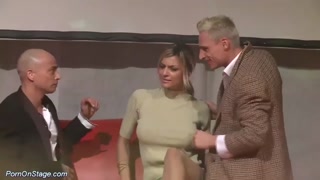 threesome porn orgy on public stage