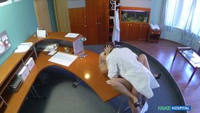 Fake Hospital - Sexy Blonde Sucks a Doctor Cock Before Getting Probed on Office Desk