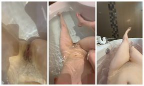 comes out of with urine after sex! Peeing and farting in the bathtub under water close-up
