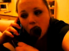 Cheating Wife on Phone With Husband While Sucking a BBC