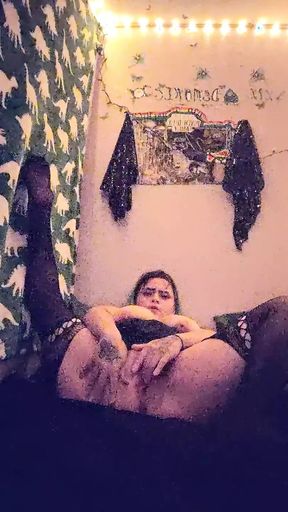 masturbating in black lingerie