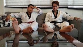 Karate Fighters Tono & Revlizz Are Testing The Ticklishness Of Their Feet From Each Other. They Want To Become Tougher Men & Try To Endure The Tickliing. They Use Their Fingers But Also Mean Tickle Tools Such As Hairbrushes & Toothbrushes.