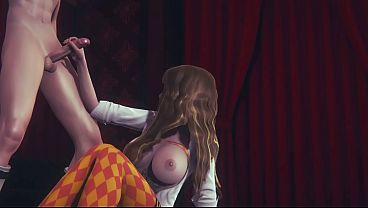 Animated Japanese manga babe gets a hand job and threesome with creampie