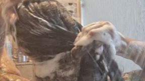 Bathe in My Divinity- washing long, curly, dark hair tresses