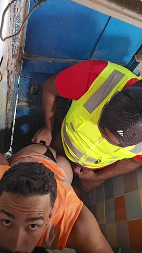 Construction Site Bathroom and Workers