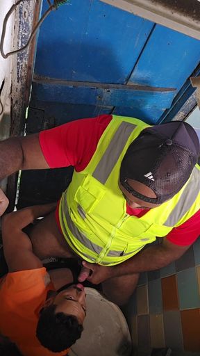 Construction Site Bathroom and Workers