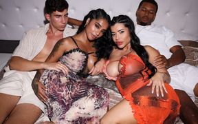 Busty Latina and Indian Swap Husbands and Make a Foursome- Yasmina Khan- Sara Retali