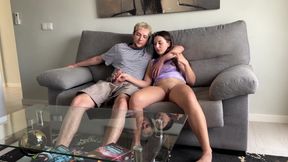 Russian teen helps her perverted stepbrother orgasm with her hands only