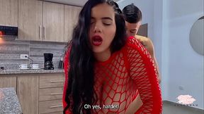 Young amateur couple have rough morning sex in the kitchen - Savannah Watson