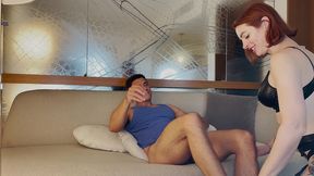 sexy redhead pawg trans woman takes huge cock deep