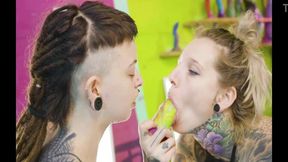 Shy college-aged gets wrecked in lesbian strap-on scene with tattooed dominatrix