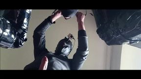 Chairtied &mdash;  hooded &mdash;  ballgagged and ring gagged my wife has to suck until I cum on her mouth