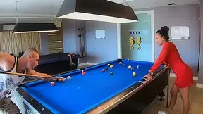 Amateur couple playing pool and having passionate sex afterwards