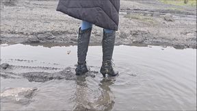 Mud-Drenched Domination - Getting my Knee High Boots Muddy and Cleaning Instructions for Boot Licker