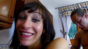 Petite Latina gets a fat cock in the kitchen