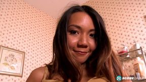 Little Asian cutie Keeani gives a foot job