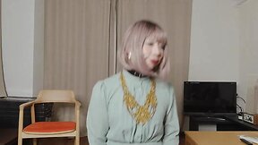 Japanese crossdresser cumshots when excited by genitals touched through long dress