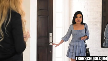 Tranny realtor is on phone while fucking hot female client