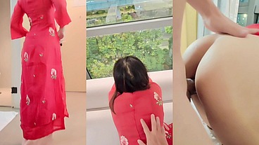 Window Sex with Hot Vietnamese Girl in Ao Dai