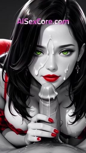 Noir vixen rides wild in red dress while creamy load bursts across her perfect tits (AI)   Clip 2