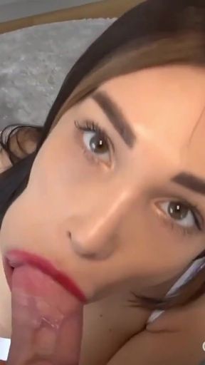 Juicy blowjob with red lips and cum shot in my mouth swallowing cum   Clip 1