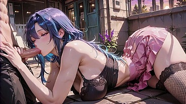 Big Boobs Blue Kouhai Cums Screaming Riding Balcony Sunset Glow