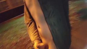 Femboy walks outdoors naked stroking his cute cock raw exhibitionism