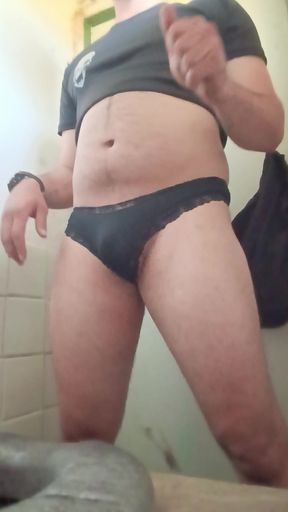 In the bathroom, I dress my panties