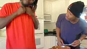 Blonde lady wearing high heels gets double penetrated in interracial threesome