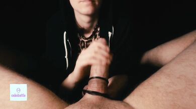 Hoodie hottie in leopard top teases your leather string tied up huge cock until you explode and are fully drained ASMR POV by Cakebattle